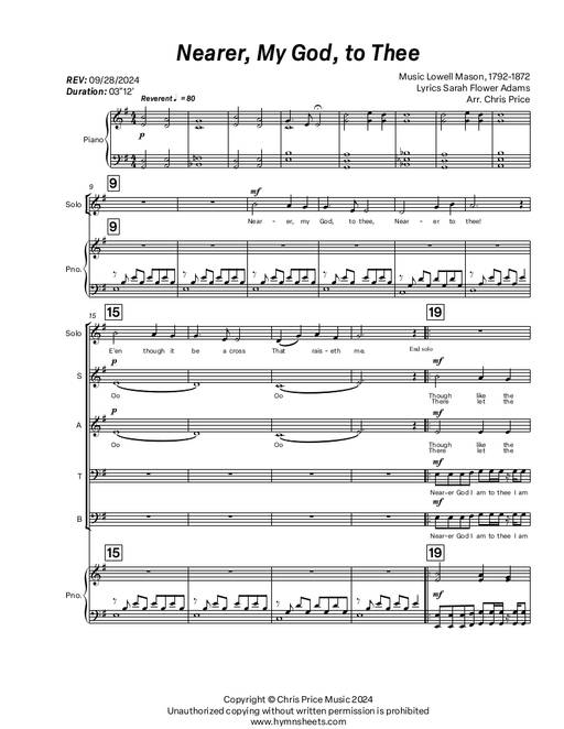 Thumbnail for Nearer, My God, to Thee composed by Lowell Mason and arranged by Chris Price